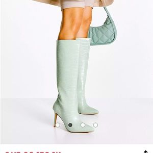 ASOS DESIGN Claudia knee high boots in pale green